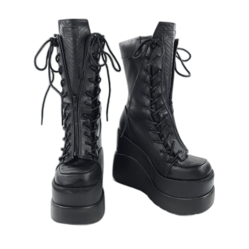DEMONIA Void-118 PLATFORM COFFIN Combat Boots Black Rave E-Girl Grunge Goth Vamp